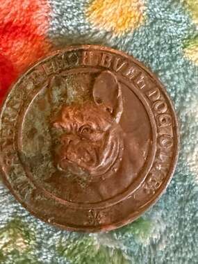 Antique Western French Bull Dog Club Copper Medal Coin c. 1910